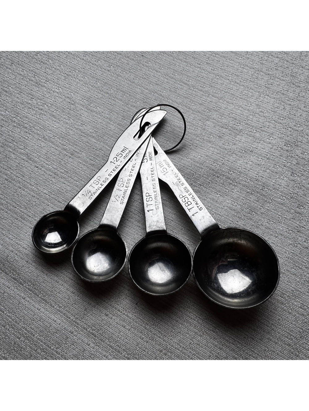 Vintage Stainless Measuring Spoons Set 4 Ringed Kitchen Baking Tool Made India - Picture 2 of 5